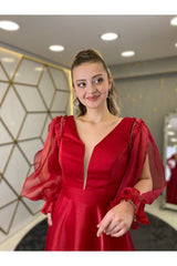 فستان سهرة PİENNAR لون أحمر