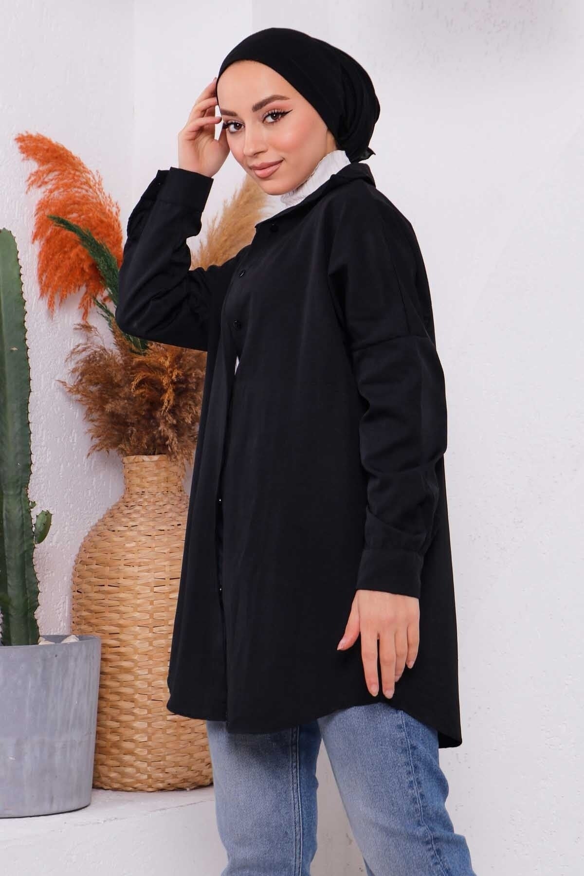 قميص للمحجبات İmajButik لون أسود