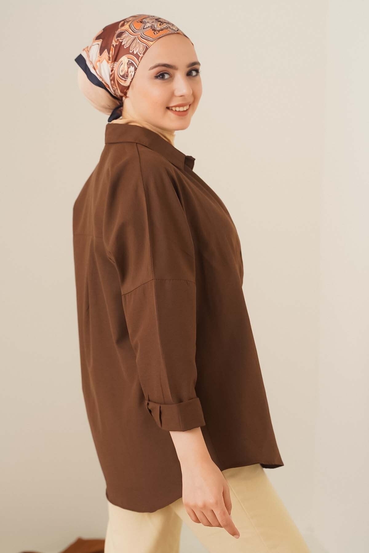 قميص للمحجبات asilmoda لون بني