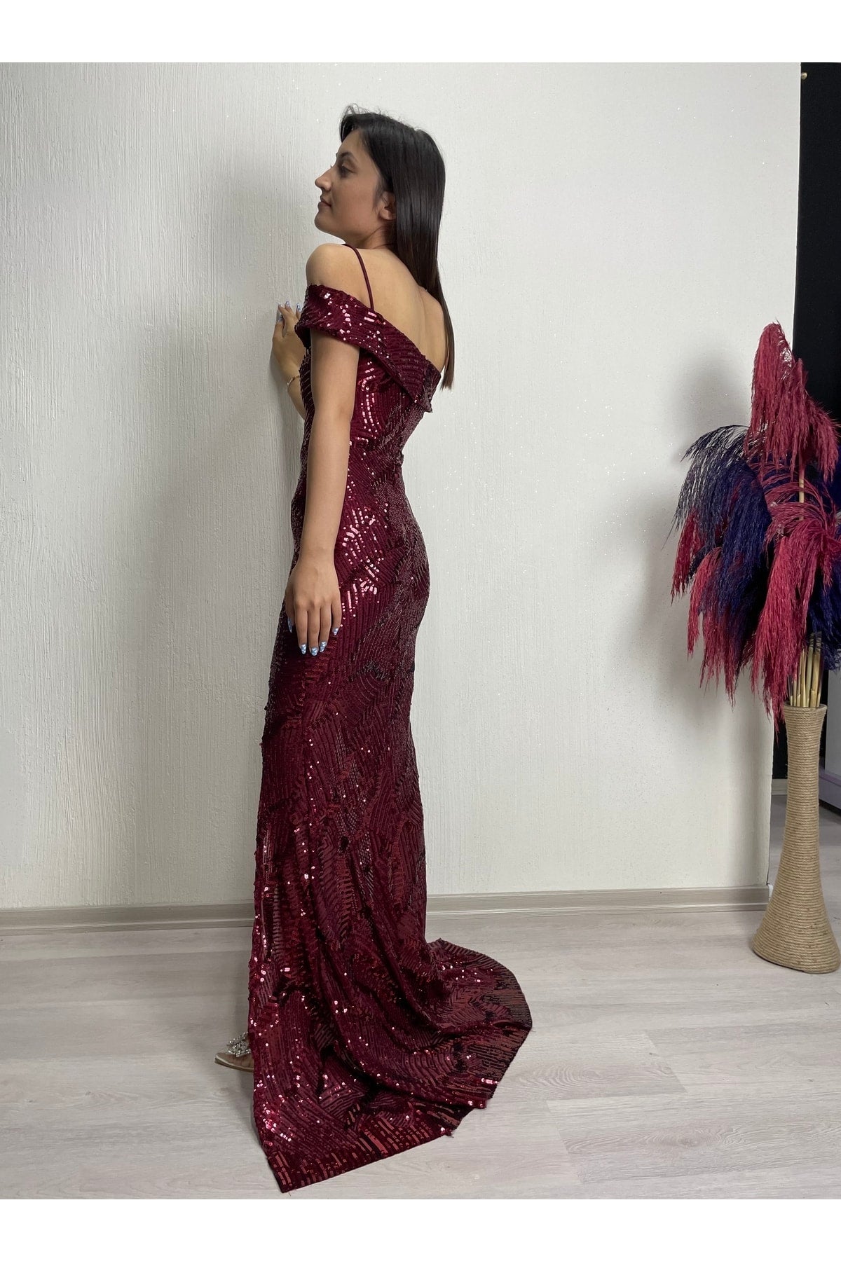فستان سهرة Simge Moda لون بوردو