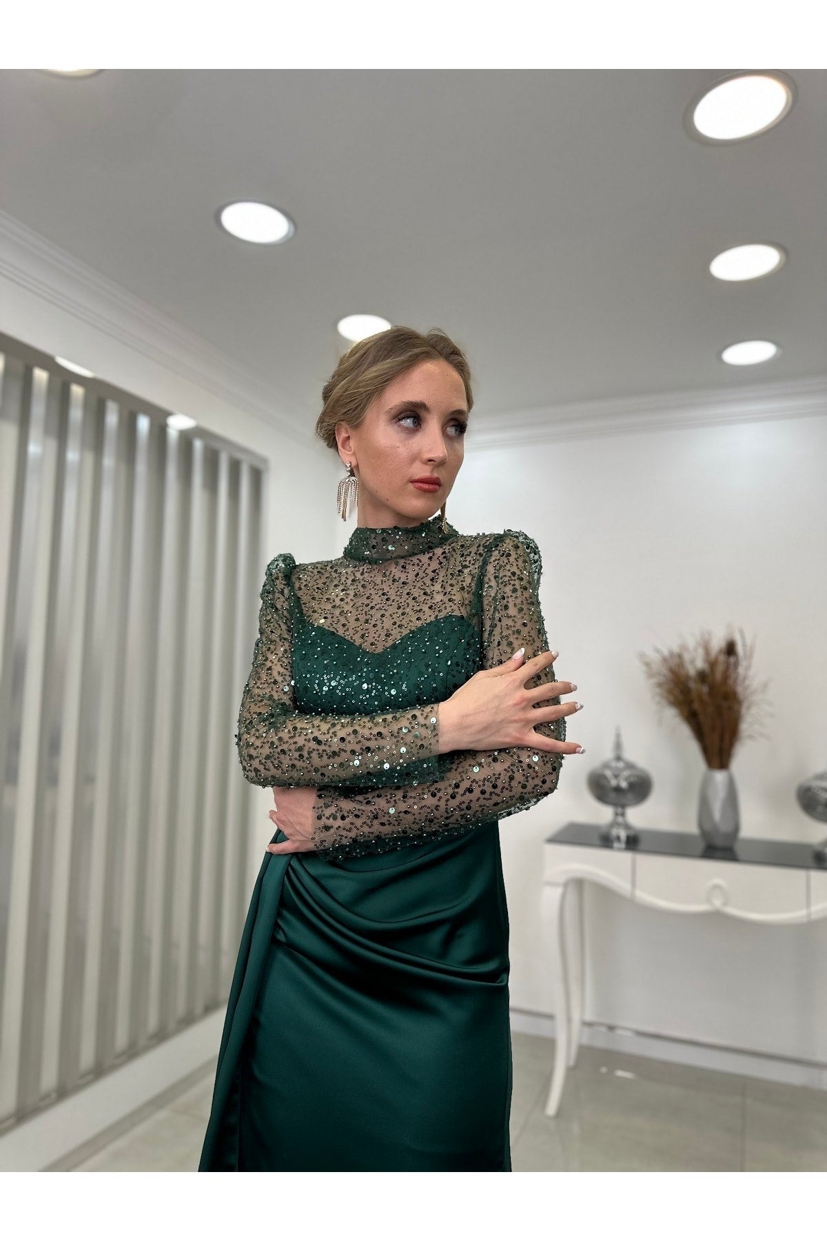 فستان سهرة Rana Zenn لون أخضر